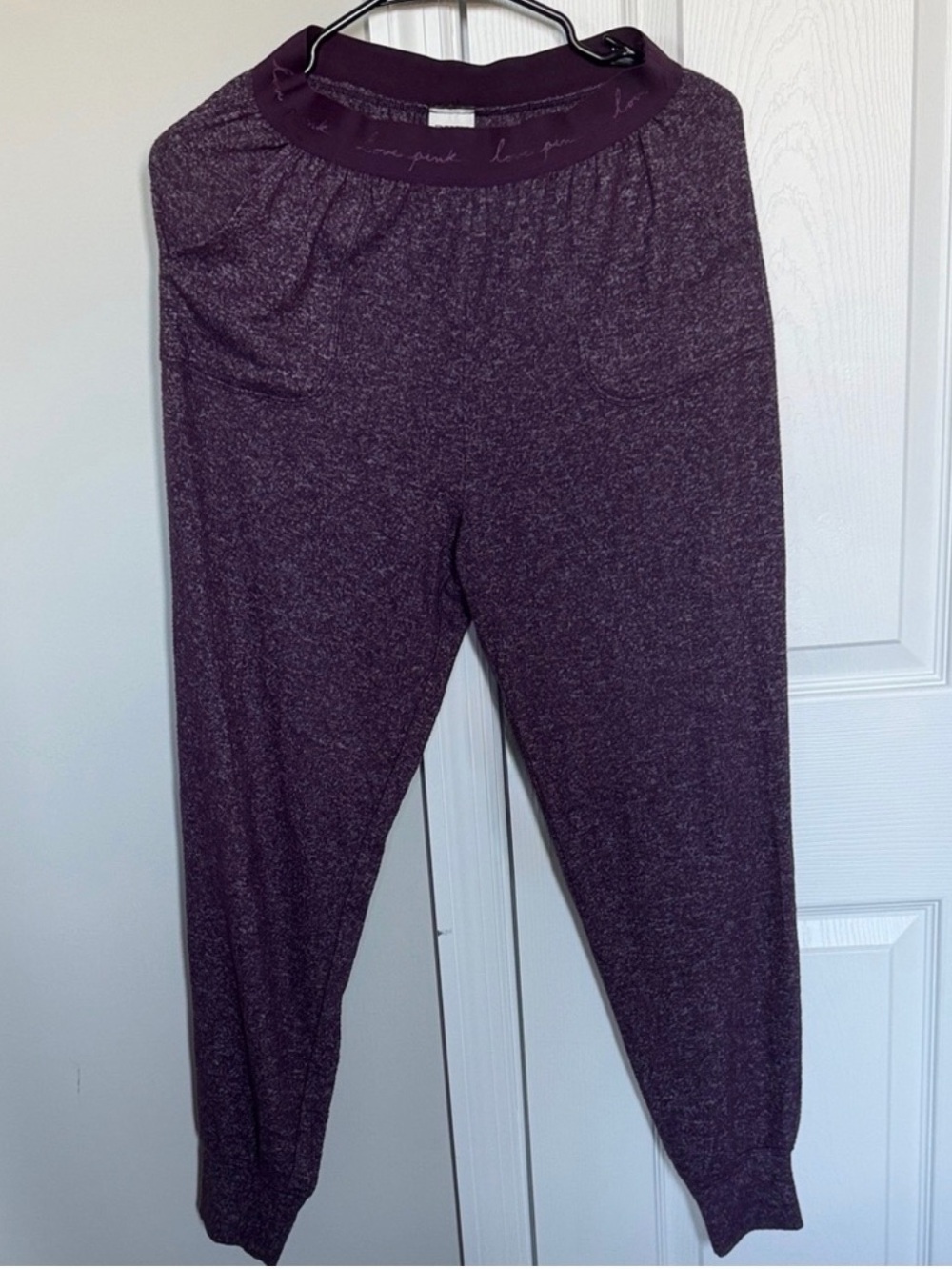 PINK Victorias Secret Cozy Jogger Sleep Pants w/ Pockets Heathered Purple Small - Picture 16 of 16